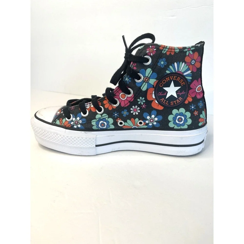 Y2K Black Floral Converse Chuck Taylor All Star Hi Lift Platform Sneaker Size 7